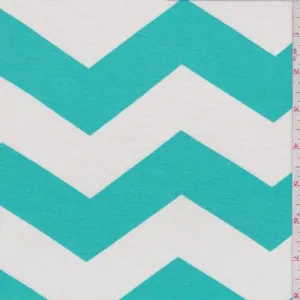 2 1/2 YD PC-White/Aqua Green Chevron Rayon Jersey Knit Fabric