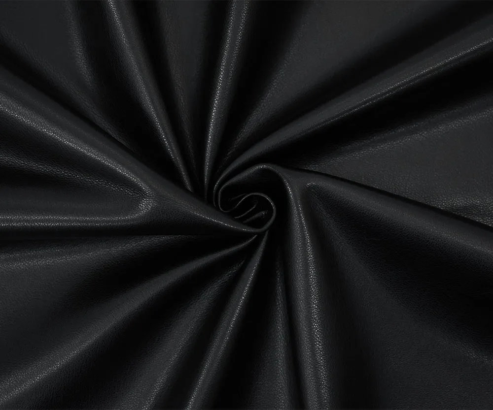 Black Famous Maker Solid Recycled Leather and Polyurethane Blend Fabric