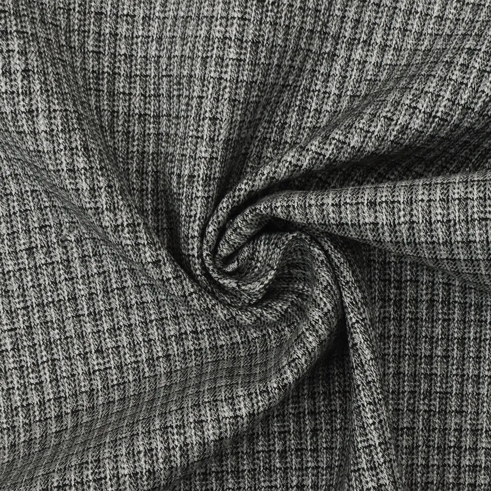 Black-Gray Mini Plaid Stretch Poly Blend Suiting Woven Fabric