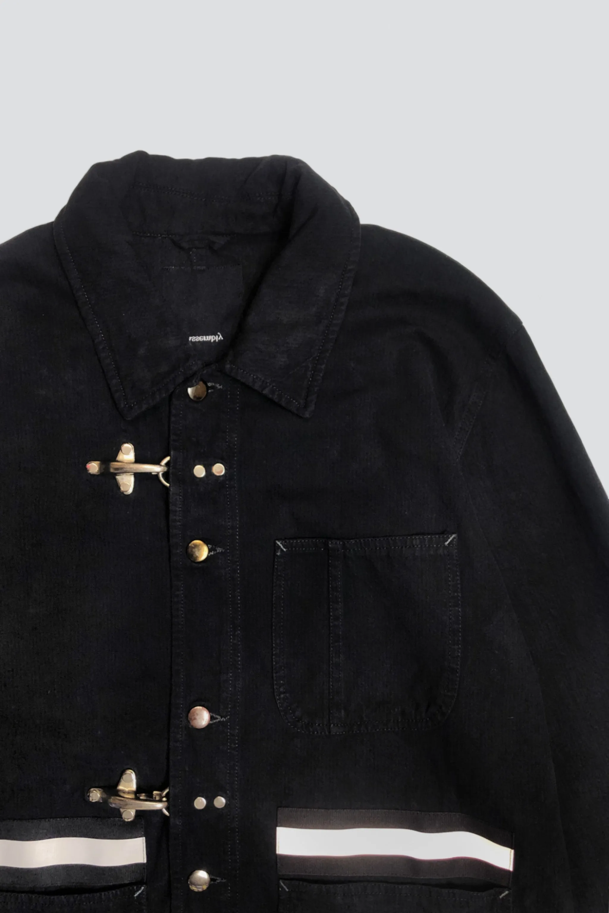 Black Railroad Denim Reflector Fireman Field Coat