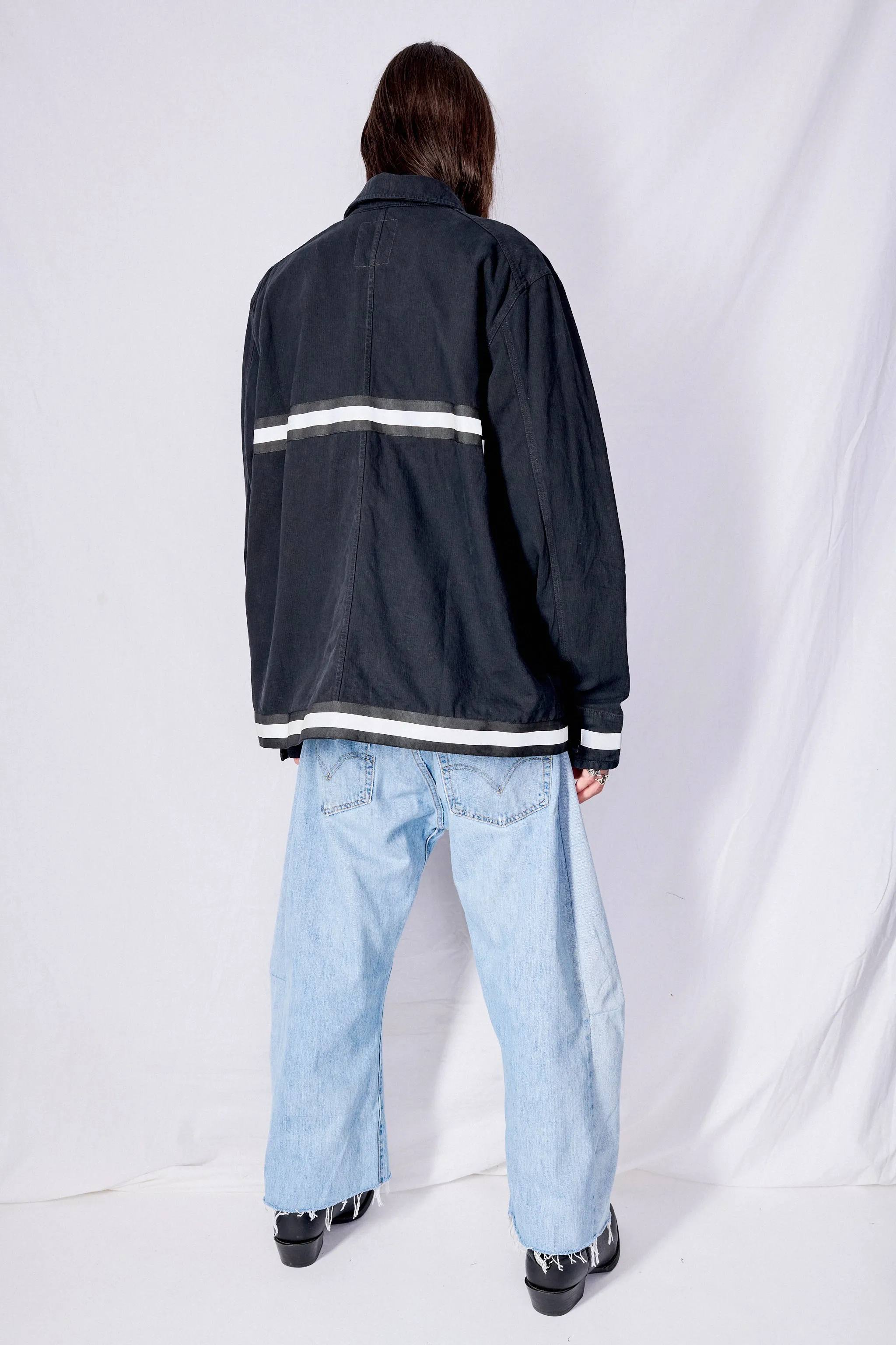 Black Railroad Denim Reflector Fireman Field Coat