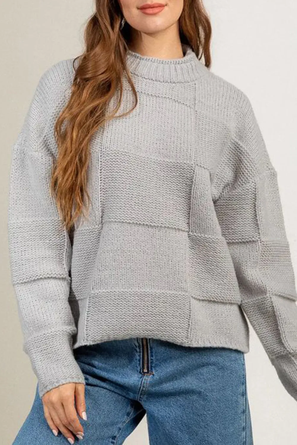 Checker Textured Mock Neck Sweater