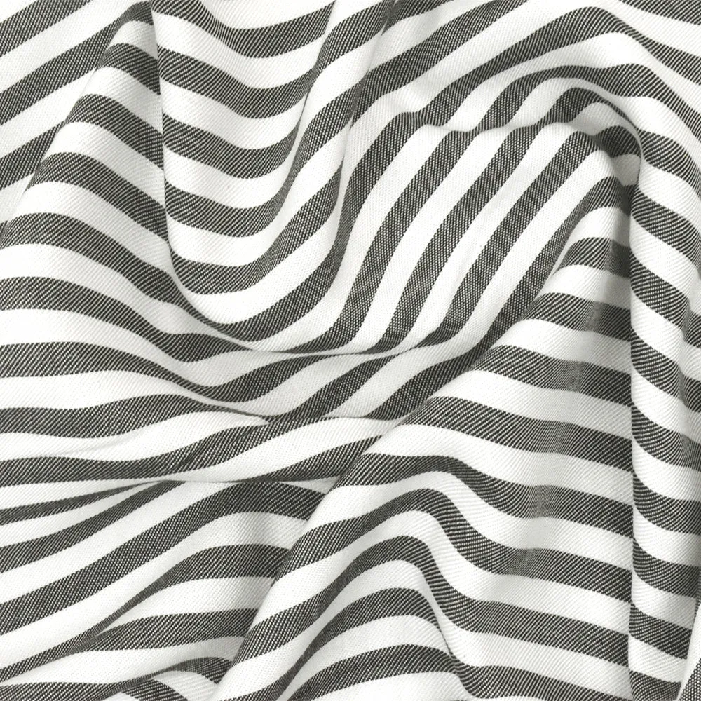 Classic Black-White Famous Designer Stripe Rayon Twill Woven Fabric