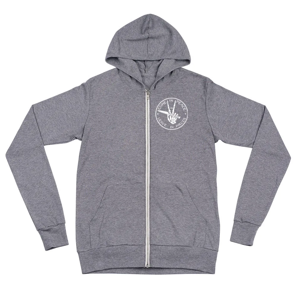 Come In Peace or Leave In Pieces Tri-Blend Lightweight Zip Hoodie