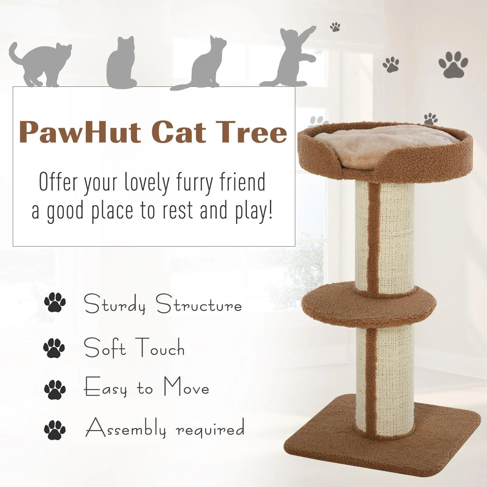 Comfortable Cat Tree Tower 91cm - Light Brown