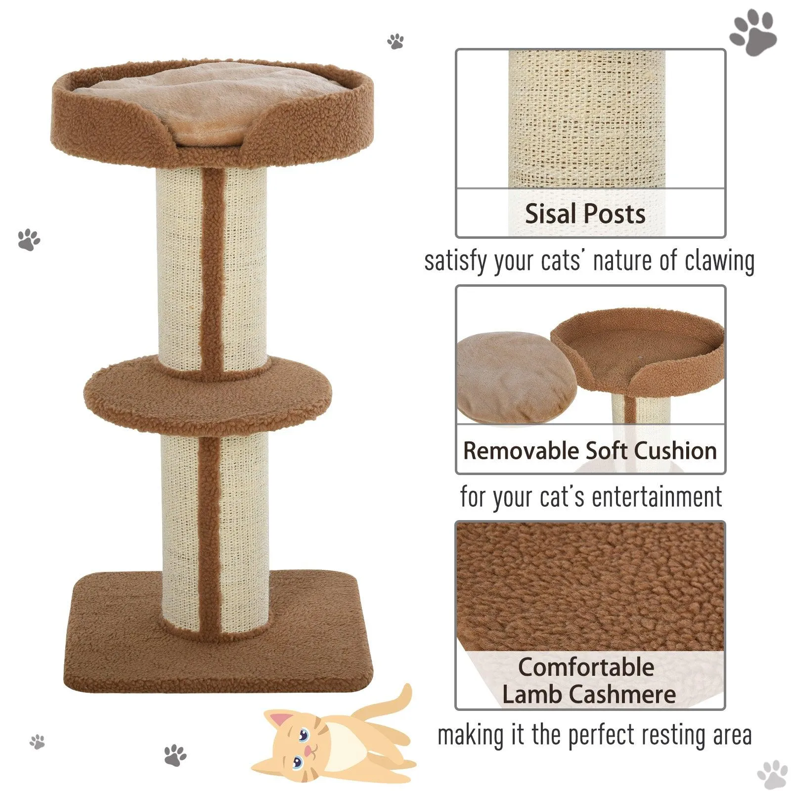 Comfortable Cat Tree Tower 91cm - Light Brown