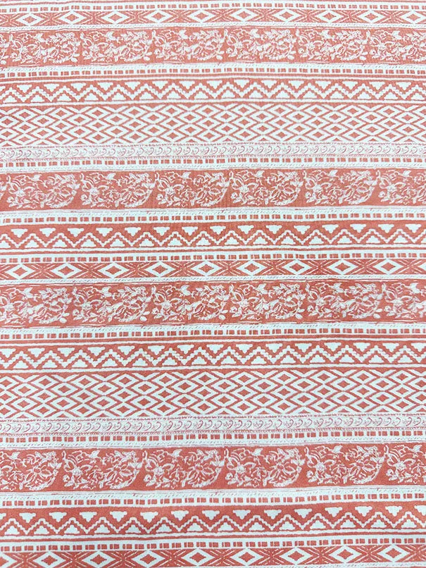 Coral and White Multi Stripe Print Rayon Challis Fabric