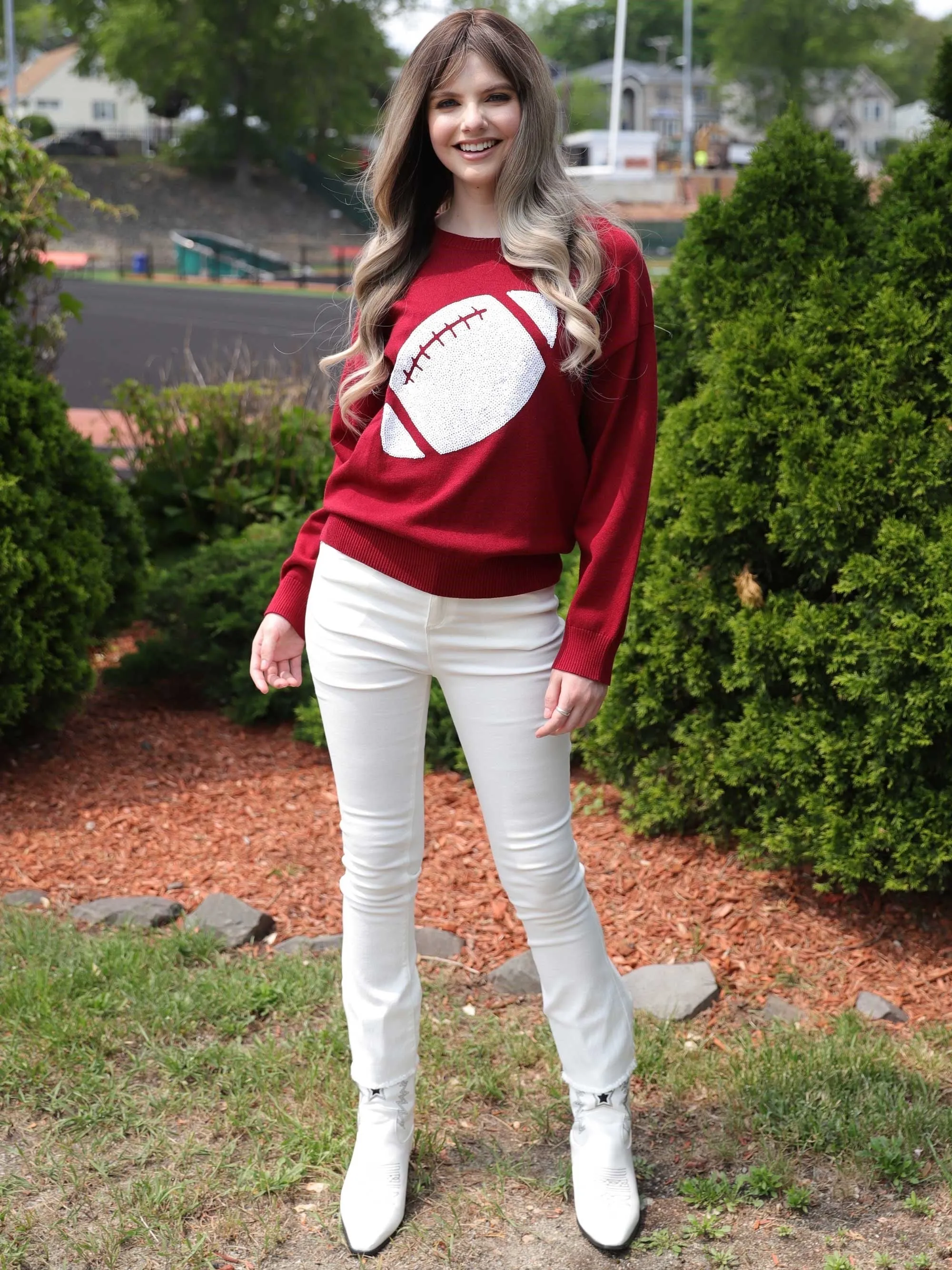 Crimson Sequin Football Pullover