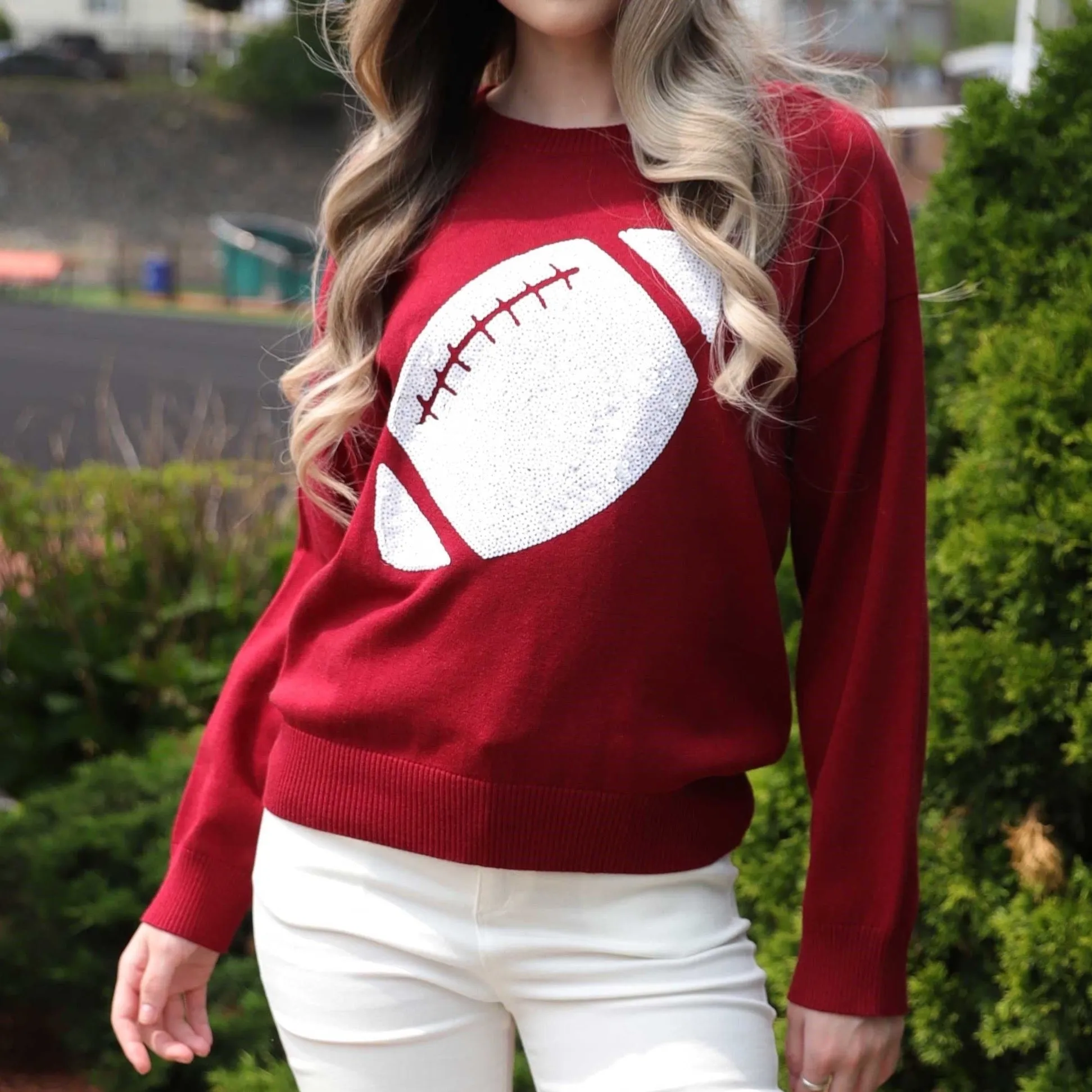 Crimson Sequin Football Pullover