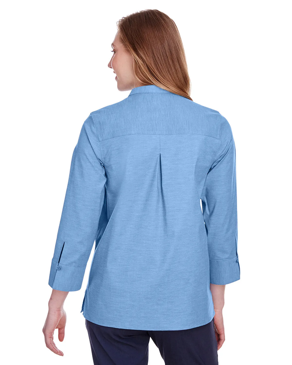 Devon & Jones DG562W Ladies' Crown Collection Stretch Pinpoint Chambray 3/4 Sleeve Blouse