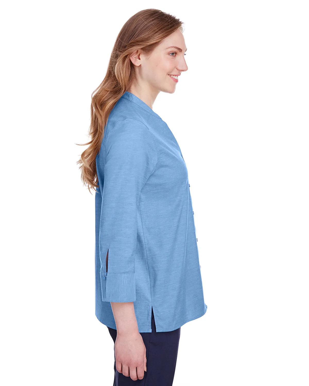 Devon & Jones DG562W Ladies' Crown Collection Stretch Pinpoint Chambray 3/4 Sleeve Blouse