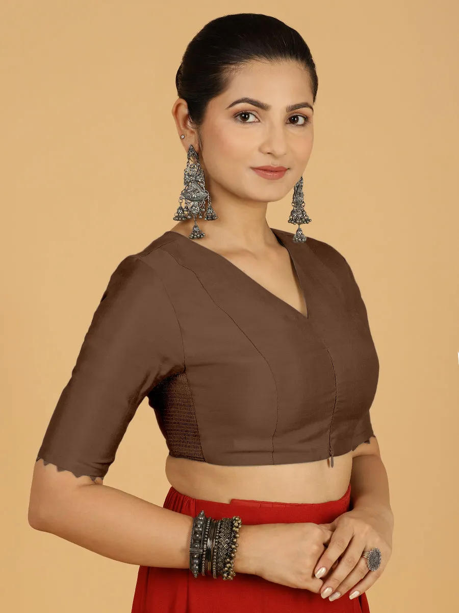 Divya x Rozaana | Elbow Sleeves Saree Blouse in Walnut Brown