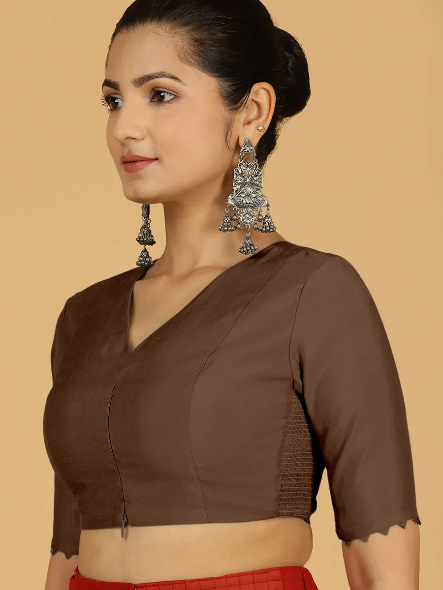 Divya x Rozaana | Elbow Sleeves Saree Blouse in Walnut Brown