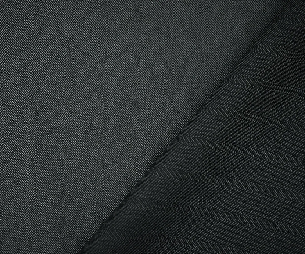 Gray-Black Wool-Polyester Irregular Herringbone Shirting Fabric