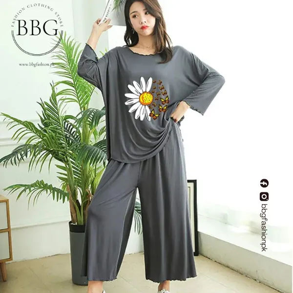 Grey Daisy Loose Style Loungewear