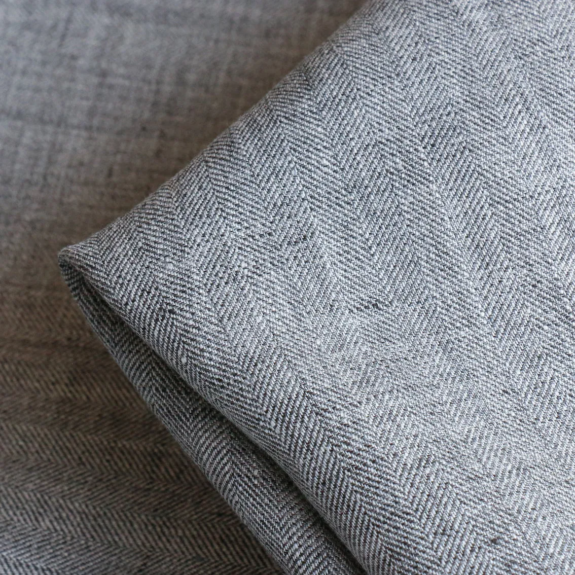 Grey Herringbone Linen