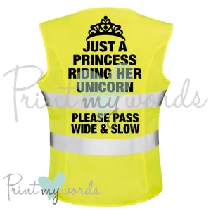 High Visibility Hi Vis Equestrian Reflective Vest Tabard Waistcoat PRINCESS RIDING HER UNICORN