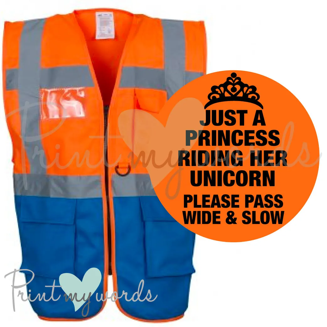 High Visibility Hi Vis Equestrian Reflective Vest Tabard Waistcoat PRINCESS RIDING HER UNICORN