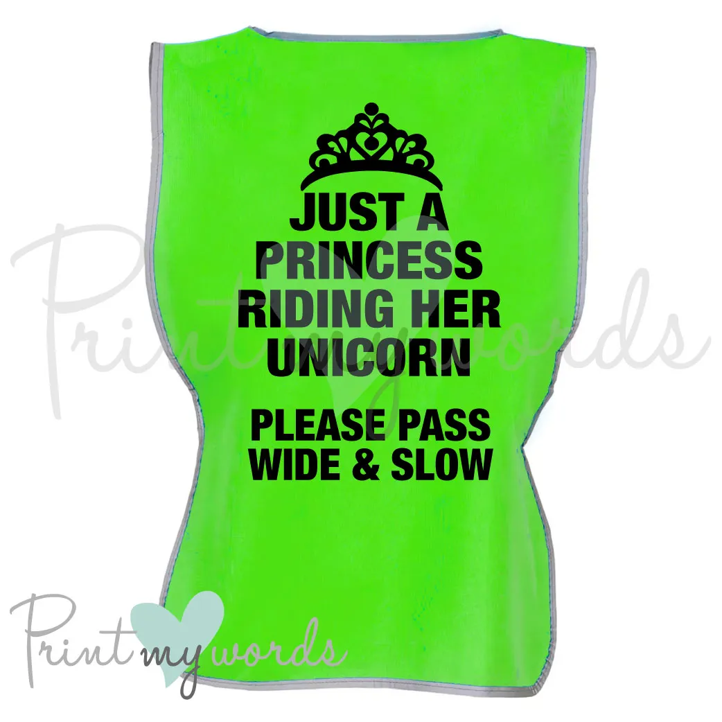 High Visibility Hi Vis Equestrian Reflective Vest Tabard Waistcoat PRINCESS RIDING HER UNICORN