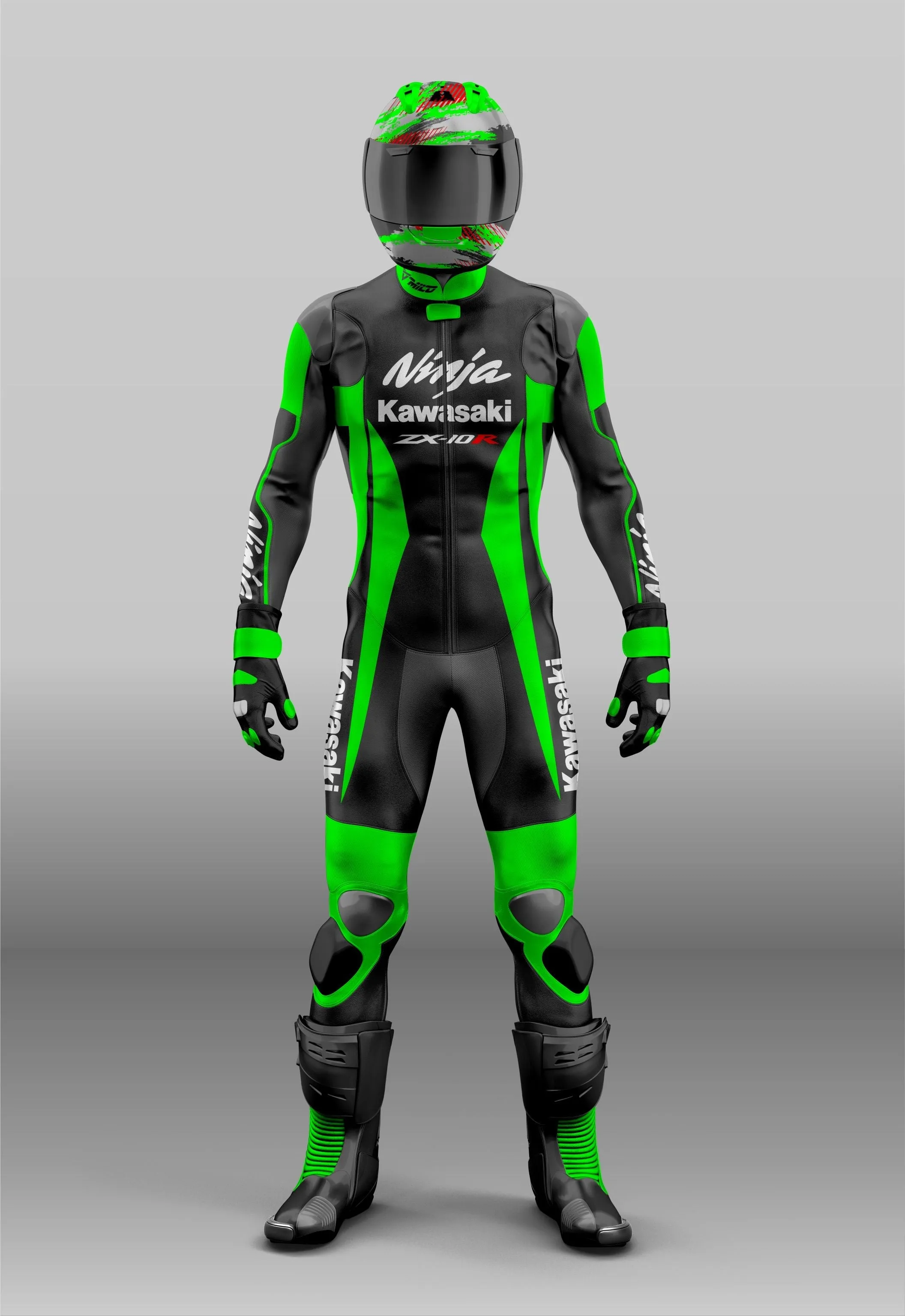 Kawasaki Ninja ZX-10R Custom Design Motorbike Leather Protective MotoGP Motorcycle Track, Drag Racing / Riding Suit - One Piece & Two Piece