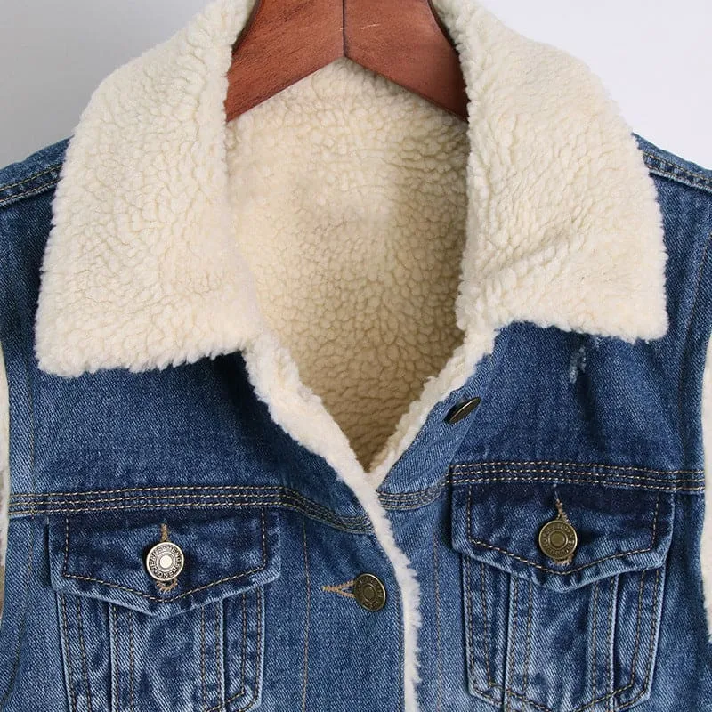 Ladies Denim Slim Wool Lined Gilet for Cozy Winter Style