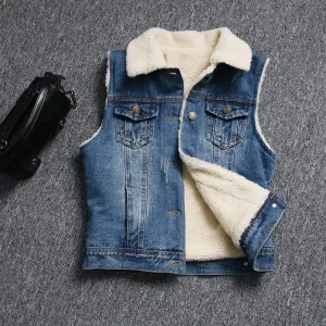 Ladies Denim Slim Wool Lined Gilet for Cozy Winter Style