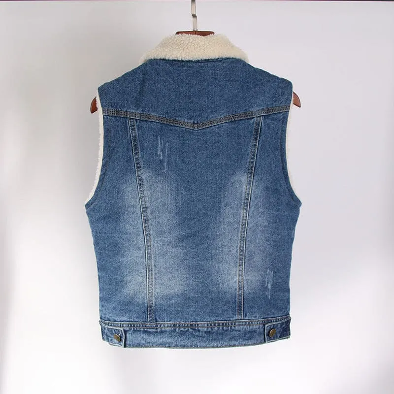 Ladies Denim Slim Wool Lined Gilet for Cozy Winter Style