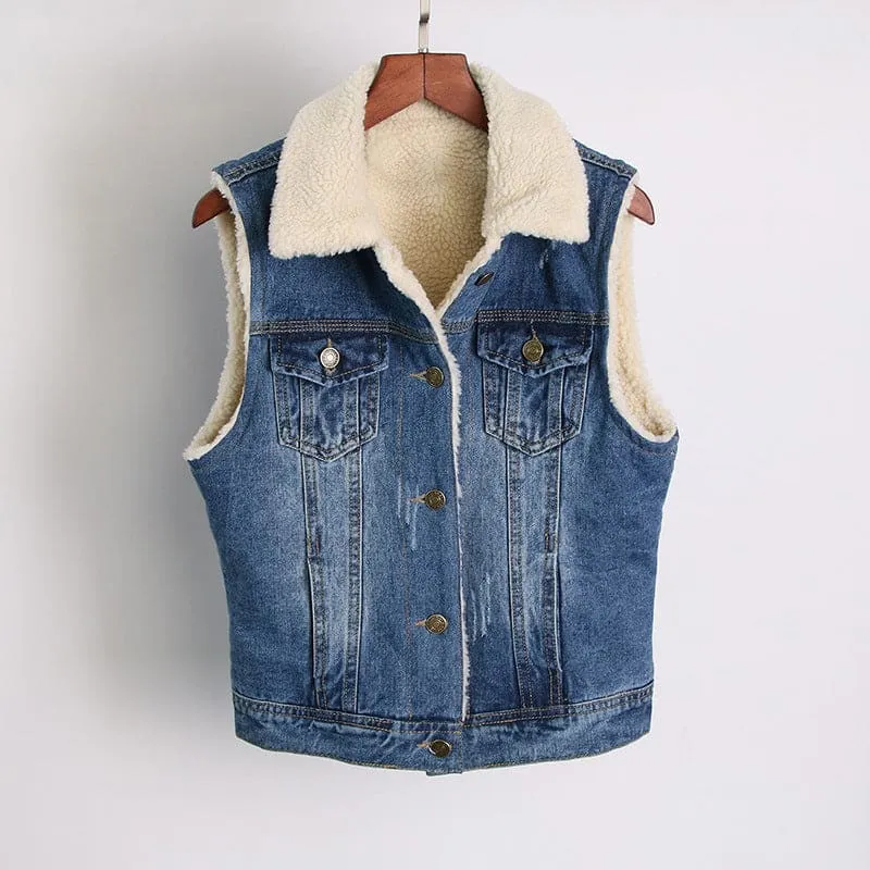 Ladies Denim Slim Wool Lined Gilet for Cozy Winter Style