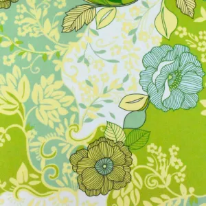 Lime Green-Teal-Multi Floral Printed Stretch Cotton Poplin Woven Fabric