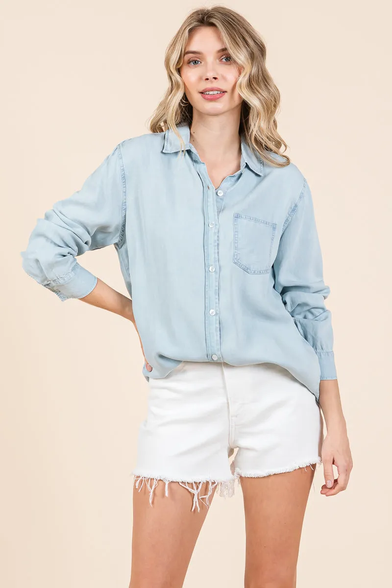 Long Sleeve Button Down Collared Denim Shirts