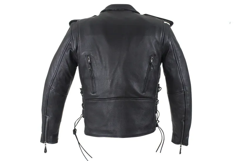 Mens Classic Police Style Motorcycle Jacket With Side Laces Zipout Lining