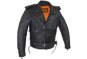 Mens Classic Police Style Motorcycle Jacket With Side Laces Zipout Lining