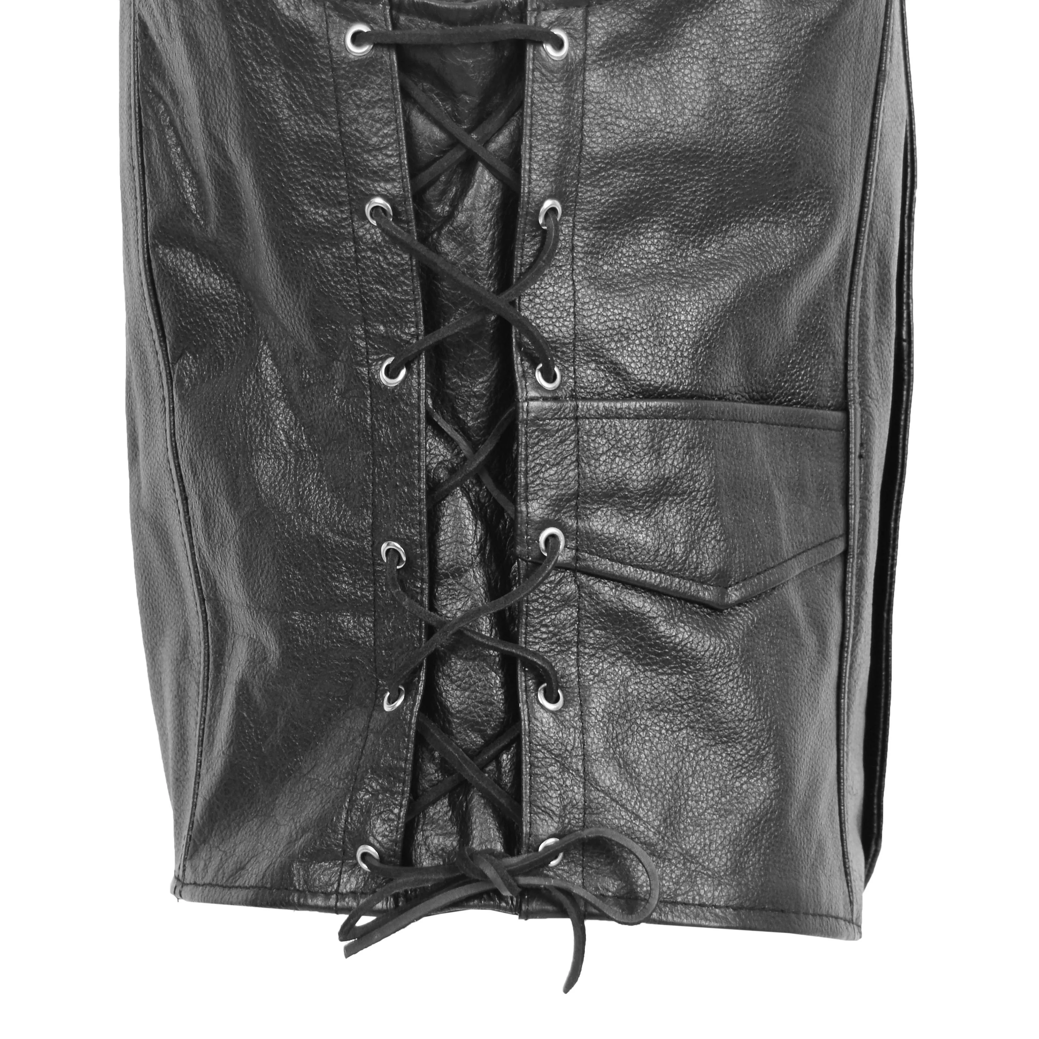 Mens Genuine Cowhide Black Leather Waistcoat Laced Sides Bikers Gilet Capone