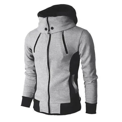 Men's Zip UP Hooded Jacket Fake Two Piece Sports Cardigan Casual Slim Sweatshirt Jacket