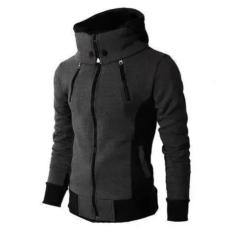 Men's Zip UP Hooded Jacket Fake Two Piece Sports Cardigan Casual Slim Sweatshirt Jacket