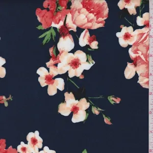 Navy/Apricot Dogwood Double Brushed Jersey Knit Fabric