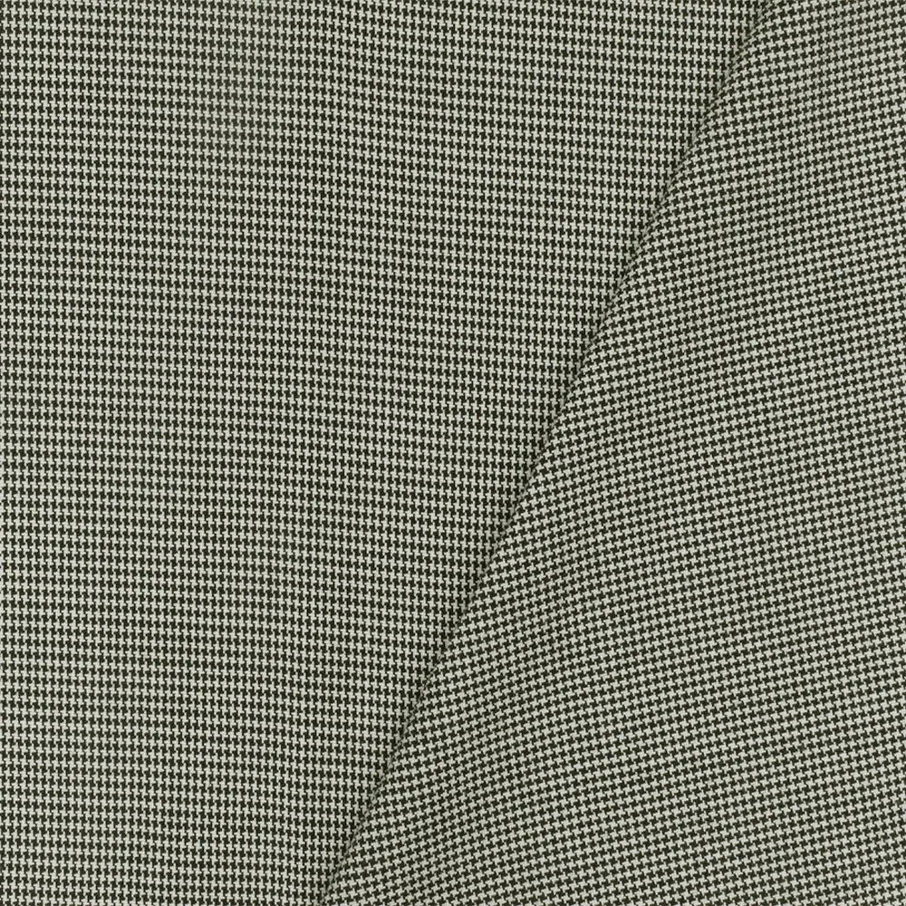 Off White-Black Mini Houndstooth Polyester Woven Suiting Fabric