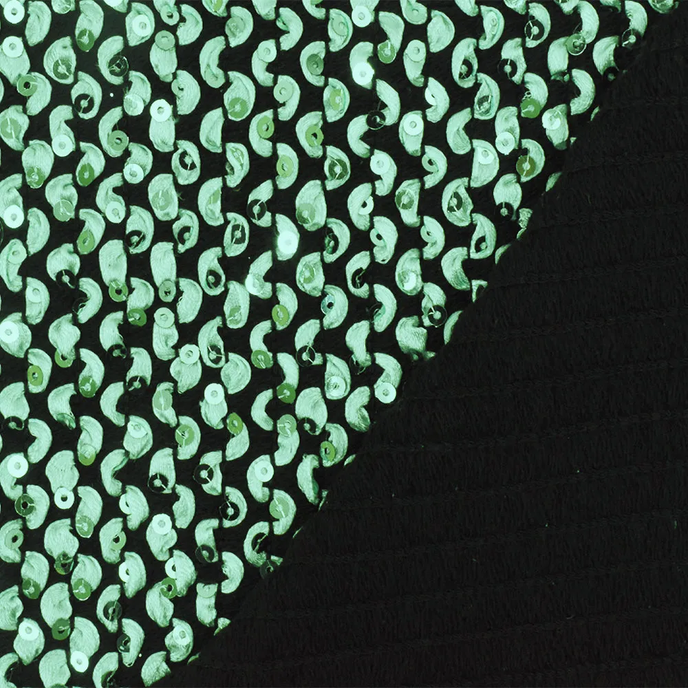 Pearly Green-Black 3D Wave With Sequins Acrylic Poly Woven Jacketing Fabric