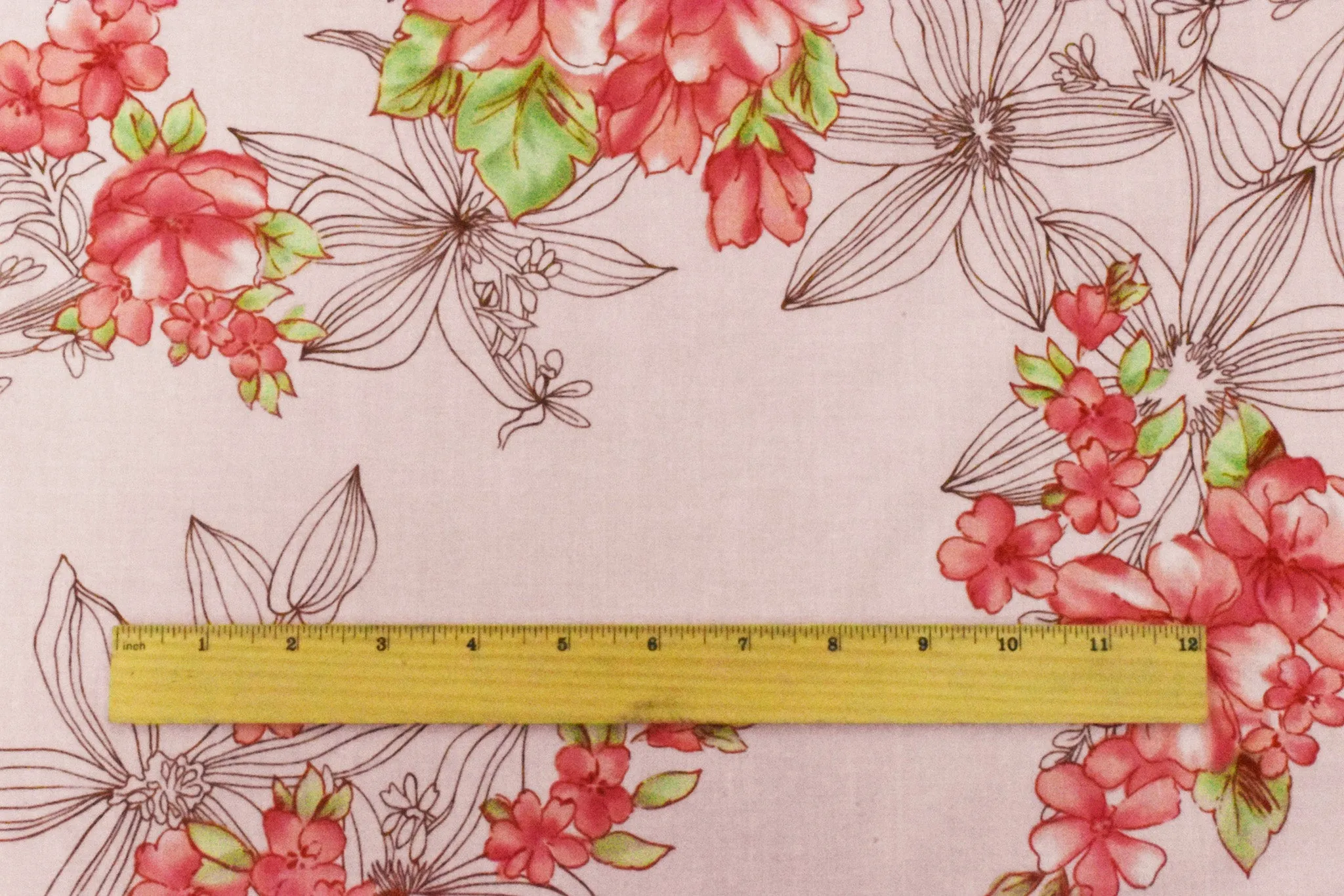 Pink-Brown-Multi Floral Printed Cotton Batiste Woven Fabric