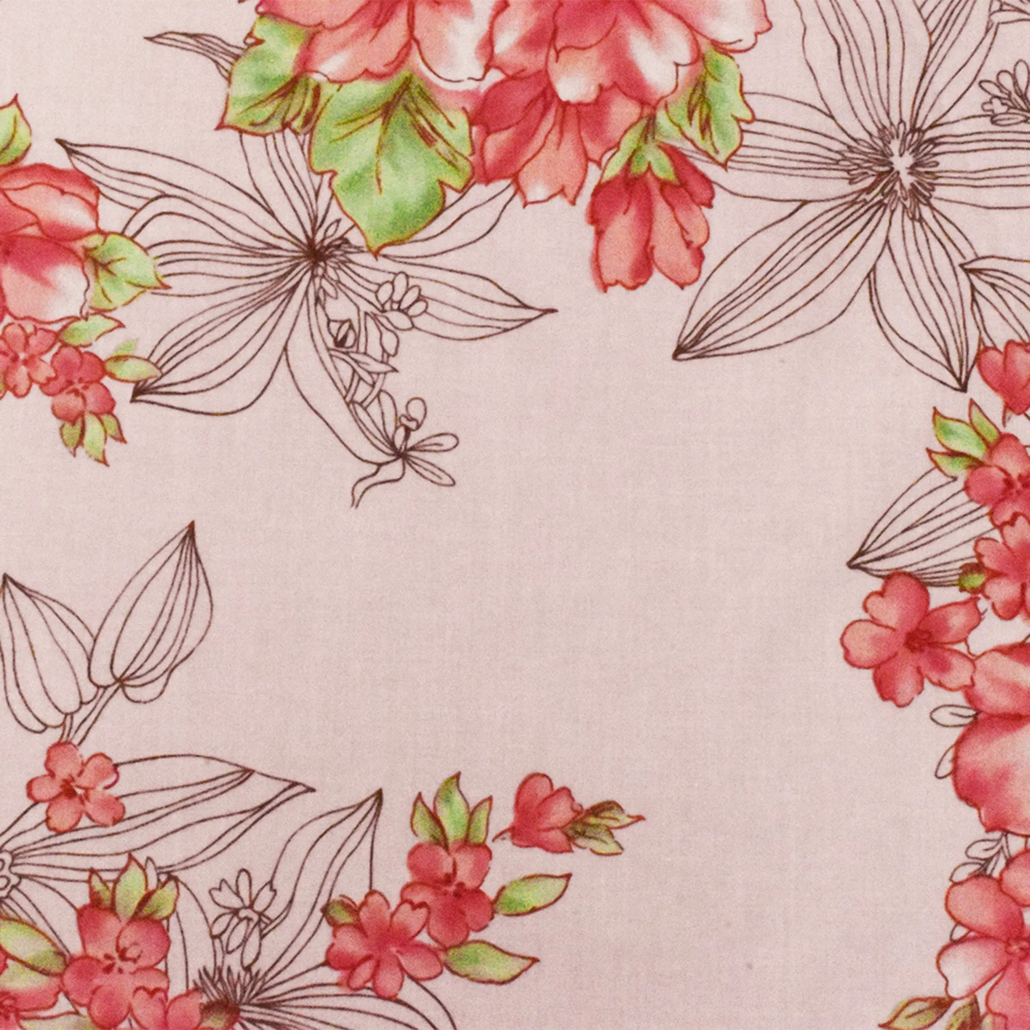 Pink-Brown-Multi Floral Printed Cotton Batiste Woven Fabric