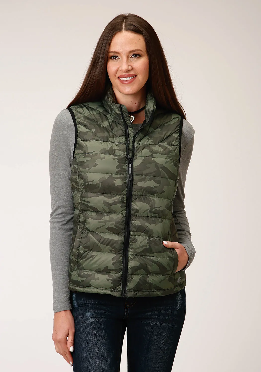 Roper Womens Camo Nylon Parachute Down Filled Vest