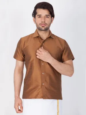 VASTRAMAY Men's Brown Silk Blend Shirt