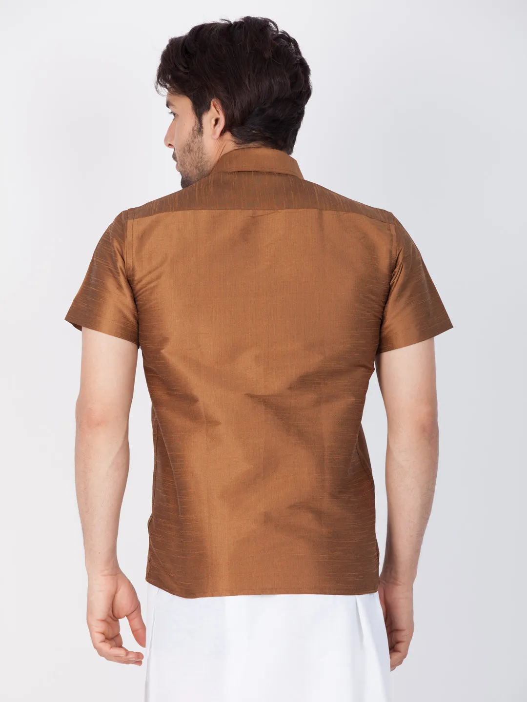 VASTRAMAY Men's Brown Silk Blend Shirt