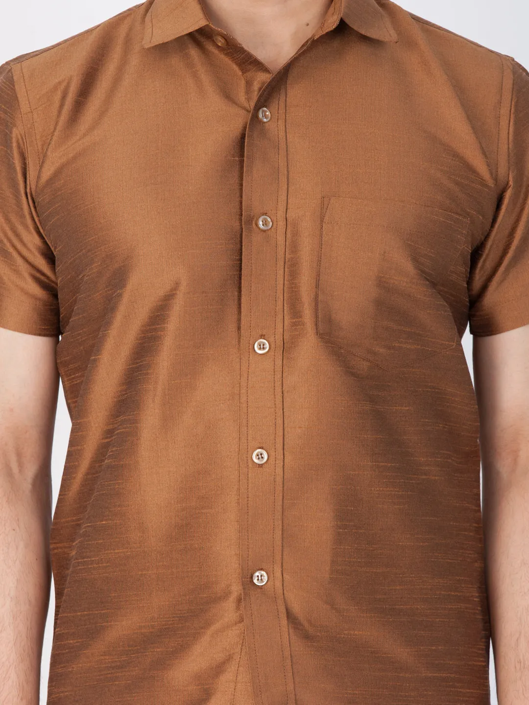 VASTRAMAY Men's Brown Silk Blend Shirt