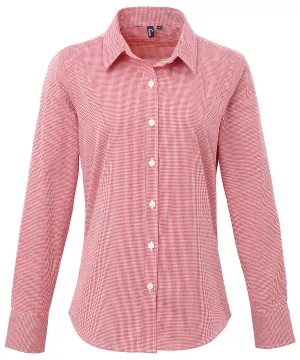 Womens Microcheck (Gingham) long sleeve cotton shirt | Red/White